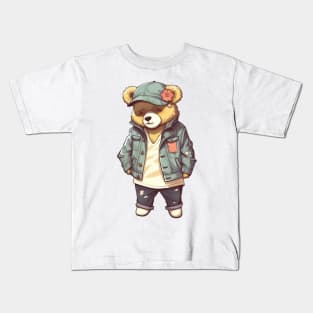 A cute teddy bear wearing street fashion Kids T-Shirt